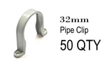 50 x 32mm Push Fit Waste Pipe Clips Grey Plumbing Water WP33W