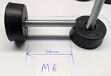 Screw-On Rubber Feet - M6 - 50mm Thread Length - 38 x 12 rubber foot