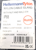 M40 Cable Gland Black Polyamide - 2 mm min 32 mm max - IP68 -HellermannTyton