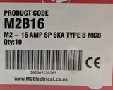 Circuit Breaker - 16 Amp SP 6KA Type B MCB - M2 B16 BSEN 60898 - 10 Pack