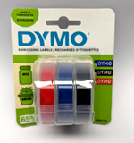 5 X 3 Pack DYMO Embossing Labels 9mm x 3m Black Blue & Red Self-Adhesive Tape