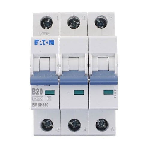 20A TRIPLE POLE MCB EATON 20 AMP CURVE B  Circuit Breaker EMBH320